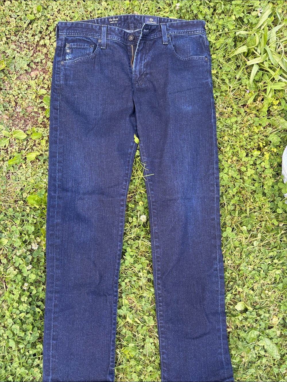 Ag Adriano Goldschmied Slim Straight Jeans in Dark Blue Denim